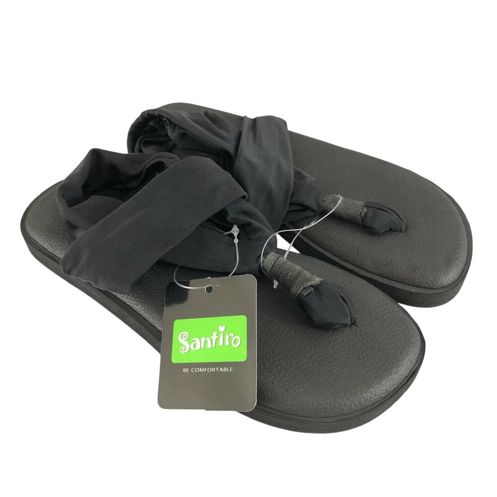 Santiro Womens Sling Sandals Thong Fabric Wrap Cushion Black Comfort 36 US 5